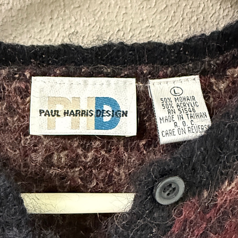 Paul Harris design Burgundy and Black Chevron Cardigan 50% Mohair - Picture 2 of 4
